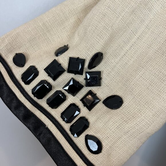 Linea Louis Dell'Olio Jacket Blazer Women Plus 1X Linen Cream Black Beaded - Picture 5 of 8